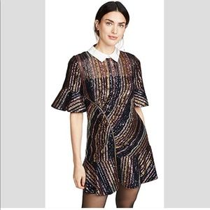 Self-Portrait Multi-Color Sequined Striped Collared Mini Dress